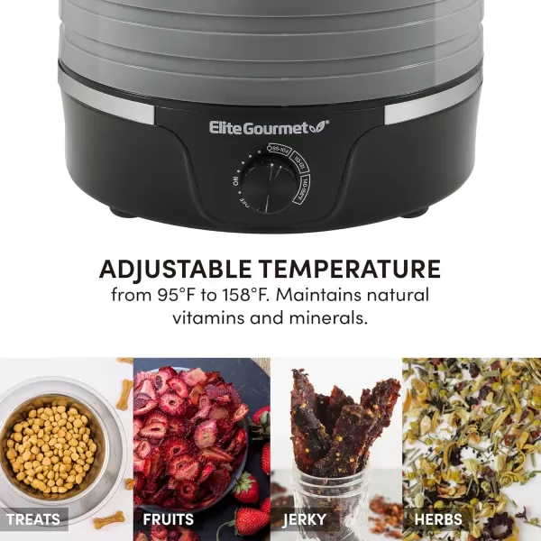 imageElite Gourmet EFD313B Programmable Food Dehydrator Food Dehydrator Adjustable Temperature Controls Jerky Herbs Fruit Veggies Snacks 6 Stainless Steel Trays5 Plastic Trays
