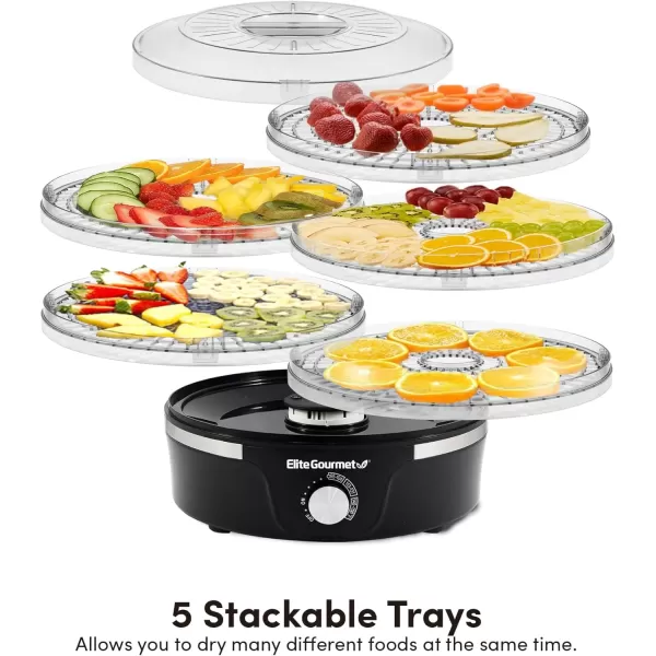 imageElite Gourmet EFD319 Food Dehydrator 5 BPAFree 114quot Trays Adjustable Temperature Controls Jerky Herbs Fruit Veggies Dried Snacks Black