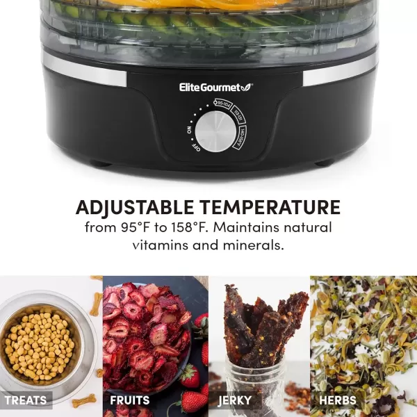 imageElite Gourmet EFD319 Food Dehydrator 5 BPAFree 114quot Trays Adjustable Temperature Controls Jerky Herbs Fruit Veggies Dried Snacks Black