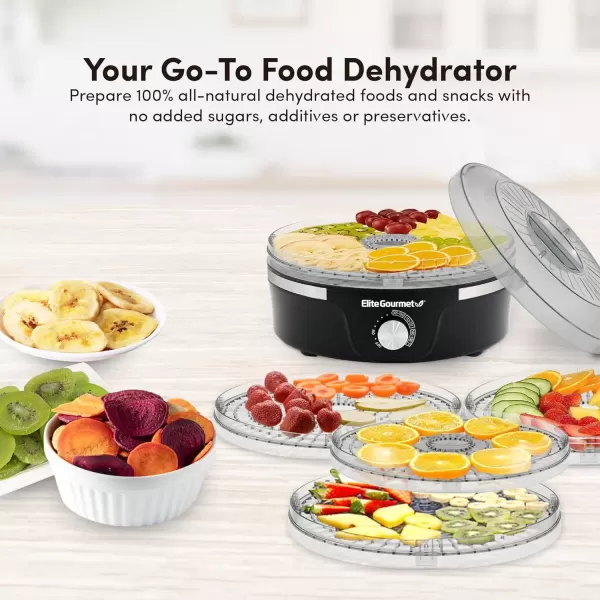 imageElite Gourmet EFD319 Food Dehydrator 5 BPAFree 114quot Trays Adjustable Temperature Controls Jerky Herbs Fruit Veggies Dried Snacks Black