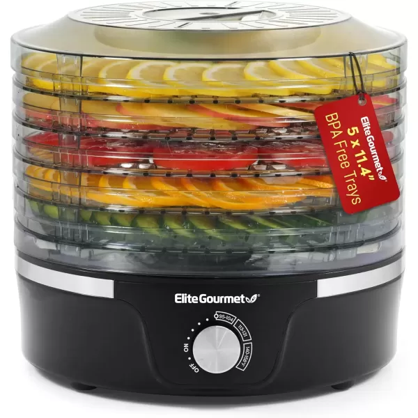imageElite Gourmet EFD319 Food Dehydrator 5 BPAFree 114quot Trays Adjustable Temperature Controls Jerky Herbs Fruit Veggies Dried Snacks Black