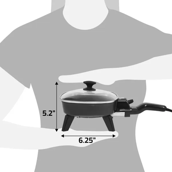 imageElite Gourmet EFS400 Personal Stir Fry Griddle Pan Rapid Heat Up 600 Watts Nonstick Electric Skillet with Tempered Glass Lid Size 7quot x 7quot
