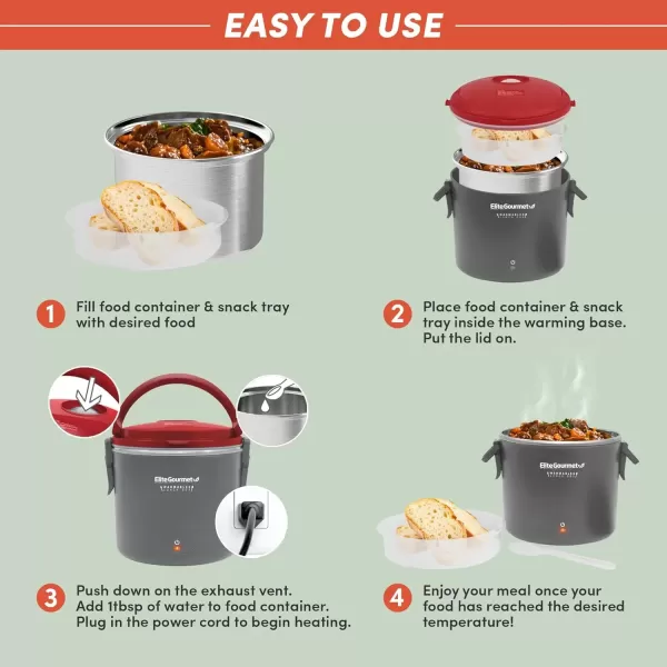 imageElite Gourmet EFW6080R Warmables Lunch Box Electric Food Warmer with Stainless Steel Pot 32 Ounce Grey RedGrey Red