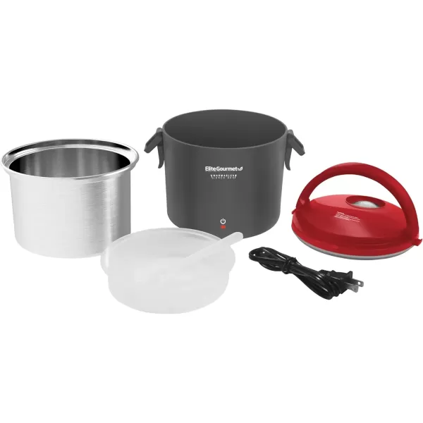 imageElite Gourmet EFW6080R Warmables Lunch Box Electric Food Warmer with Stainless Steel Pot 32 Ounce Grey RedGrey Red