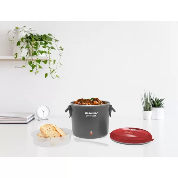 imageElite Gourmet EFW6080R Warmables Lunch Box Electric Food Warmer with Stainless Steel Pot 32 Ounce Grey RedGrey Red