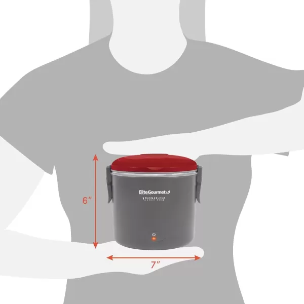 imageElite Gourmet EFW6080R Warmables Lunch Box Electric Food Warmer with Stainless Steel Pot 32 Ounce Grey RedGrey Red