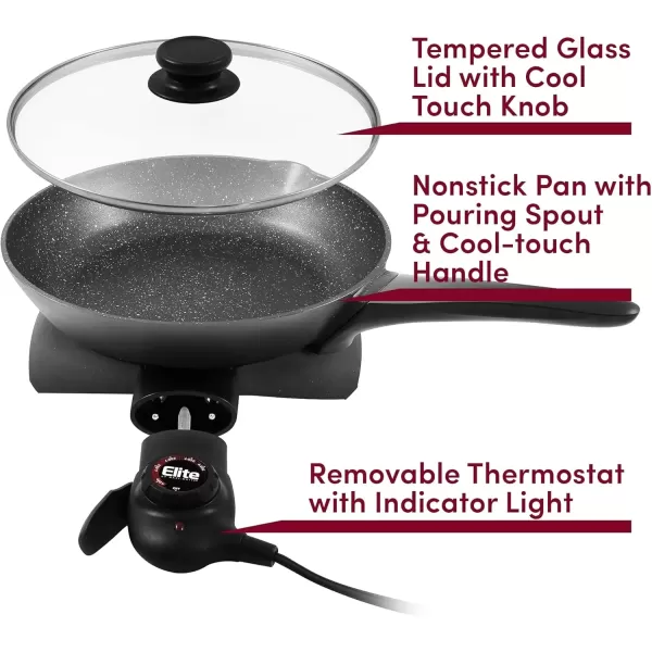 imageElite Gourmet EG6201 Extra Deep 12quotx12quotx32quot 75Qt Scratch Resistant Dishwasher Safe Nonstick Electric Skillet with Glass Vented Lid Adjustable Temperature Black2 Quart