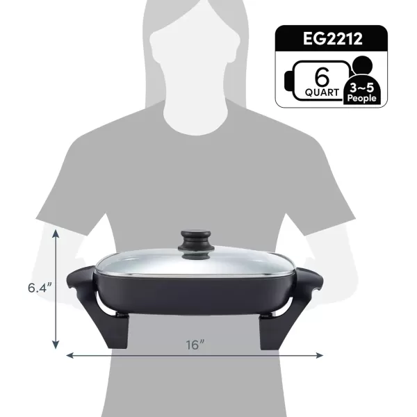 imageElite Gourmet EG6201 Extra Deep 12quotx12quotx32quot 75Qt Scratch Resistant Dishwasher Safe Nonstick Electric Skillet with Glass Vented Lid Adjustable Temperature Black6 Quart