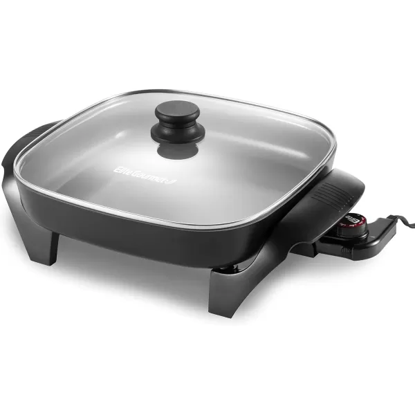 imageElite Gourmet EG6201 Extra Deep 12quotx12quotx32quot 75Qt Scratch Resistant Dishwasher Safe Nonstick Electric Skillet with Glass Vented Lid Adjustable Temperature Black6 Quart