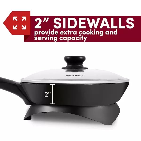 imageElite Gourmet EG6201 Extra Deep 12quotx12quotx32quot 75Qt Scratch Resistant Dishwasher Safe Nonstick Electric Skillet with Glass Vented Lid Adjustable Temperature Black2 Quart