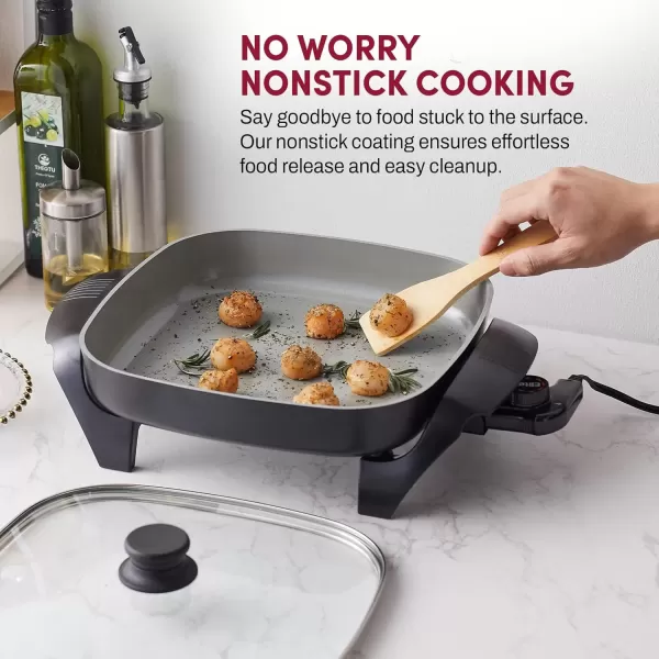 imageElite Gourmet EG6201 Extra Deep 12quotx12quotx32quot 75Qt Scratch Resistant Dishwasher Safe Nonstick Electric Skillet with Glass Vented Lid Adjustable Temperature Black6 Quart