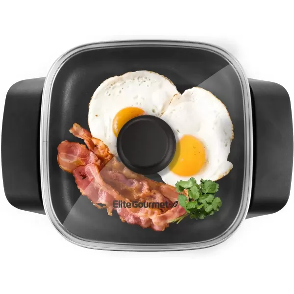imageElite Gourmet EG6201 Extra Deep 12quotx12quotx32quot 75Qt Scratch Resistant Dishwasher Safe Nonstick Electric Skillet with Glass Vented Lid Adjustable Temperature Black25 Quart