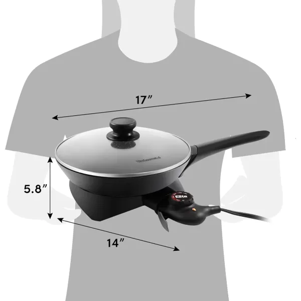 imageElite Gourmet EG6201 Extra Deep 12quotx12quotx32quot 75Qt Scratch Resistant Dishwasher Safe Nonstick Electric Skillet with Glass Vented Lid Adjustable Temperature Black2 Quart