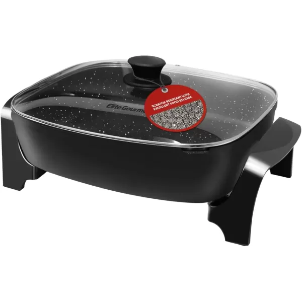 imageElite Gourmet EG6203 Extra Deep 16quotx13quotx32quot 105Qt Scratch Resistant Easy Pour Spout Dishwasher Safe Nonstick Electric Skillet with Glass Vented Lid Adjustable Temperature Black