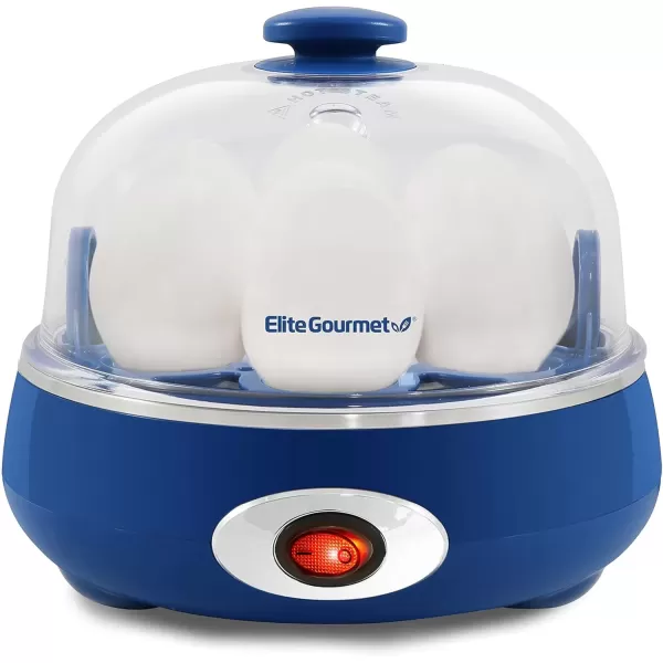 imageElite Gourmet EGC007C Rapid Egg Cooker 7 EasyToPeel Hard Medium Soft Boiled Eggs Poacher Omelet Maker Auto ShutOff Alarm 16Recipe Booklet CoralBlue Grey