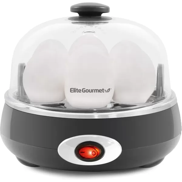 imageElite Gourmet EGC007C Rapid Egg Cooker 7 EasyToPeel Hard Medium Soft Boiled Eggs Poacher Omelet Maker Auto ShutOff Alarm 16Recipe Booklet CoralCharcoal Grey