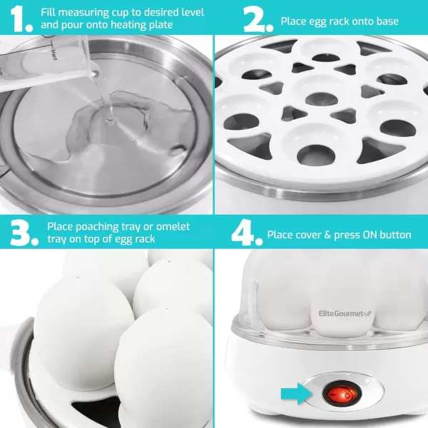 imageElite Gourmet EGC007C Rapid Egg Cooker 7 EasyToPeel Hard Medium Soft Boiled Eggs Poacher Omelet Maker Auto ShutOff Alarm 16Recipe Booklet CoralClassic White