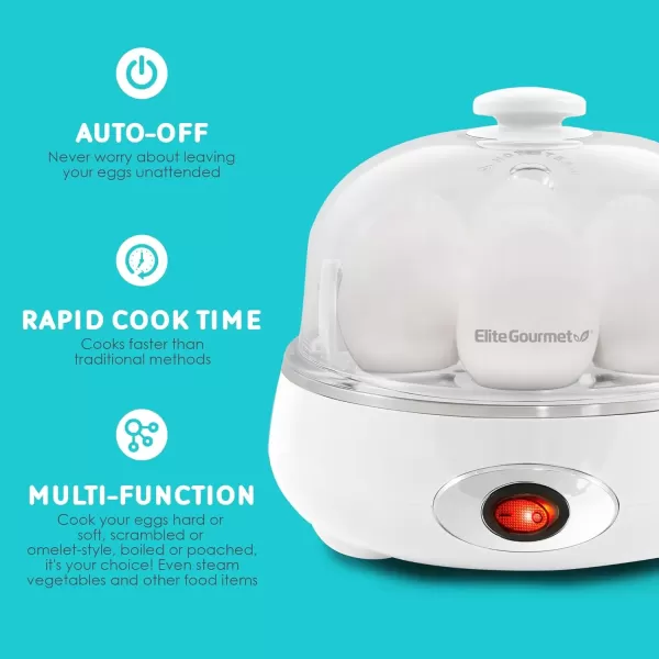 imageElite Gourmet EGC007C Rapid Egg Cooker 7 EasyToPeel Hard Medium Soft Boiled Eggs Poacher Omelet Maker Auto ShutOff Alarm 16Recipe Booklet CoralClassic White