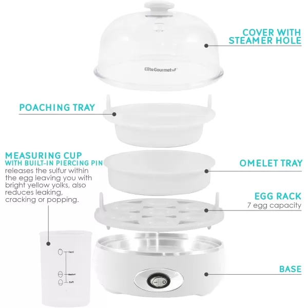 imageElite Gourmet EGC007C Rapid Egg Cooker 7 EasyToPeel Hard Medium Soft Boiled Eggs Poacher Omelet Maker Auto ShutOff Alarm 16Recipe Booklet CoralClassic White