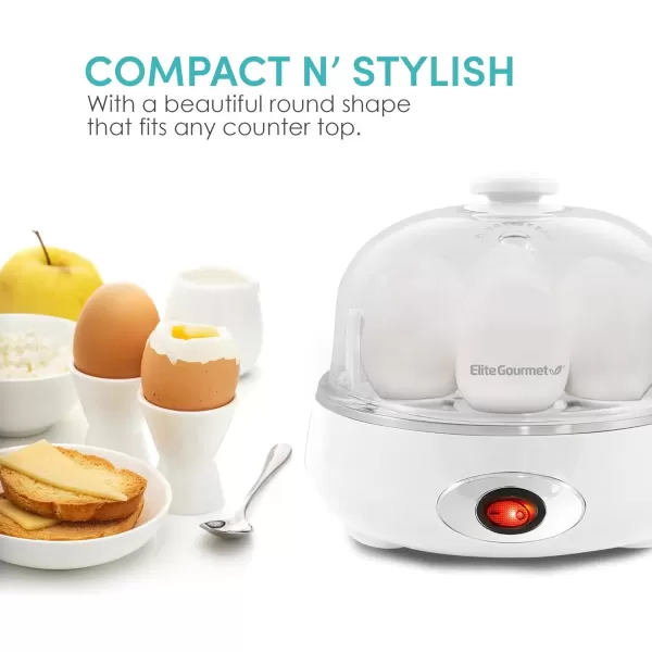 imageElite Gourmet EGC007C Rapid Egg Cooker 7 EasyToPeel Hard Medium Soft Boiled Eggs Poacher Omelet Maker Auto ShutOff Alarm 16Recipe Booklet CoralClassic White