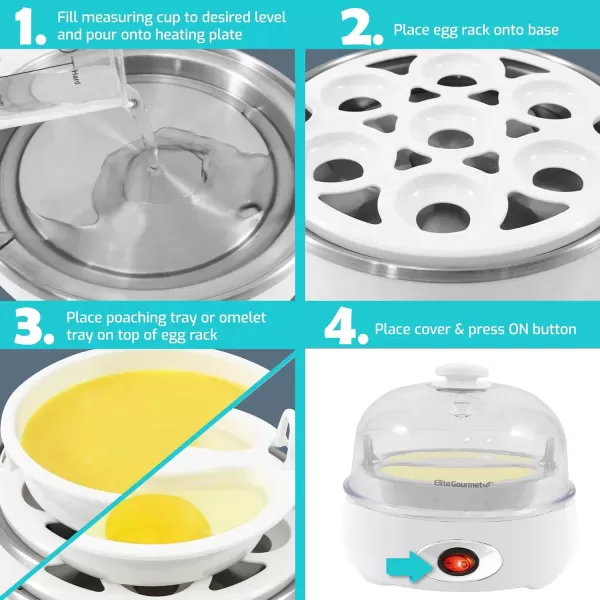 imageElite Gourmet EGC007C Rapid Egg Cooker 7 EasyToPeel Hard Medium Soft Boiled Eggs Poacher Omelet Maker Auto ShutOff Alarm 16Recipe Booklet CoralClassic White