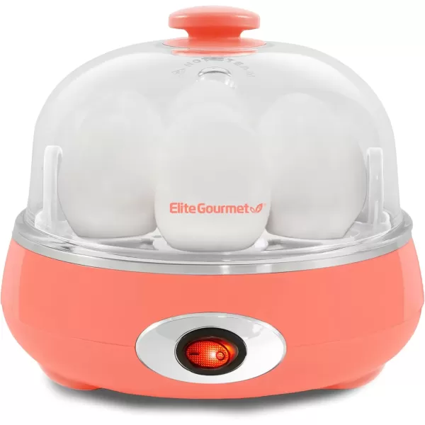 imageElite Gourmet EGC007C Rapid Egg Cooker 7 EasyToPeel Hard Medium Soft Boiled Eggs Poacher Omelet Maker Auto ShutOff Alarm 16Recipe Booklet CoralCoral