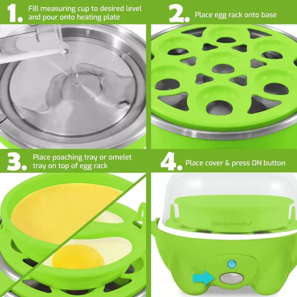 imageElite Gourmet EGC1405M 2Tiered Rapid Egg Cooker 5Egg Poacher Omelets Soft Medium HardBoiled Eggs with Auto ShutOff and Buzzer BPA Free 14 eggs MintLime Green