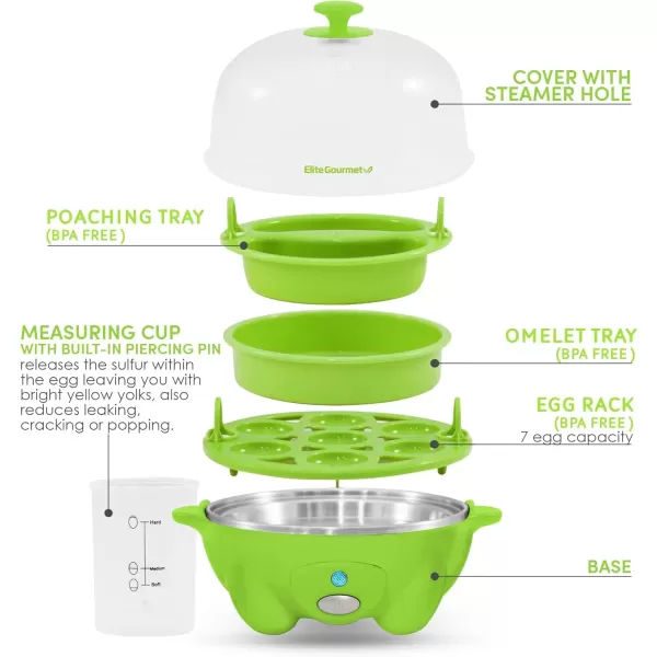 imageElite Gourmet EGC1405M 2Tiered Rapid Egg Cooker 5Egg Poacher Omelets Soft Medium HardBoiled Eggs with Auto ShutOff and Buzzer BPA Free 14 eggs MintLime Green
