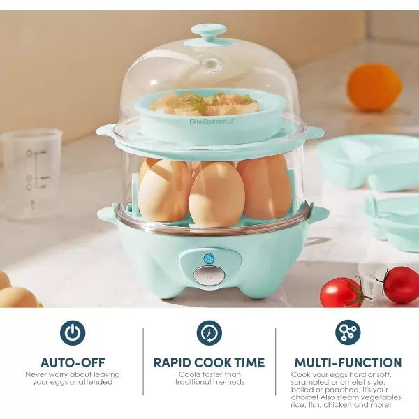 imageElite Gourmet EGC1405M 2Tiered Rapid Egg Cooker 5Egg Poacher Omelets Soft Medium HardBoiled Eggs with Auto ShutOff and Buzzer BPA Free 14 eggs MintMint