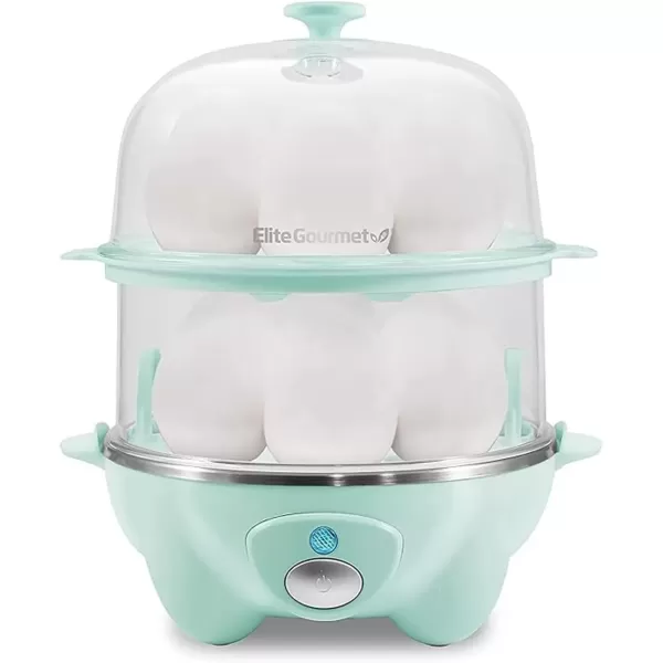 imageElite Gourmet EGC1405M 2Tiered Rapid Egg Cooker 5Egg Poacher Omelets Soft Medium HardBoiled Eggs with Auto ShutOff and Buzzer BPA Free 14 eggs MintMint