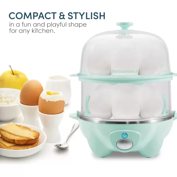 imageElite Gourmet EGC1405M 2Tiered Rapid Egg Cooker 5Egg Poacher Omelets Soft Medium HardBoiled Eggs with Auto ShutOff and Buzzer BPA Free 14 eggs MintMint