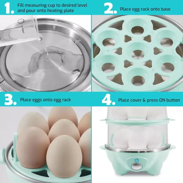 imageElite Gourmet EGC1405M 2Tiered Rapid Egg Cooker 5Egg Poacher Omelets Soft Medium HardBoiled Eggs with Auto ShutOff and Buzzer BPA Free 14 eggs MintMint
