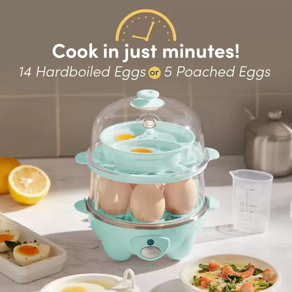 imageElite Gourmet EGC1405M 2Tiered Rapid Egg Cooker 5Egg Poacher Omelets Soft Medium HardBoiled Eggs with Auto ShutOff and Buzzer BPA Free 14 eggs MintMint