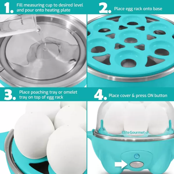 imageElite Gourmet EGC1405M 2Tiered Rapid Egg Cooker 5Egg Poacher Omelets Soft Medium HardBoiled Eggs with Auto ShutOff and Buzzer BPA Free 14 eggs MintTeal