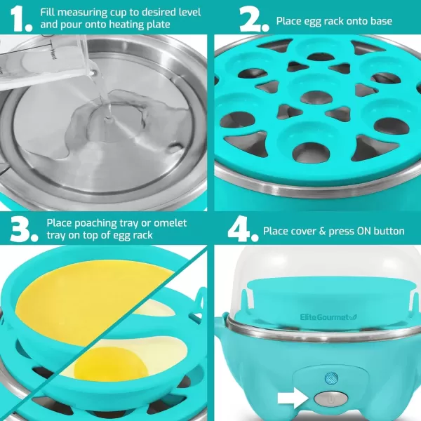 imageElite Gourmet EGC1405M 2Tiered Rapid Egg Cooker 5Egg Poacher Omelets Soft Medium HardBoiled Eggs with Auto ShutOff and Buzzer BPA Free 14 eggs MintTeal