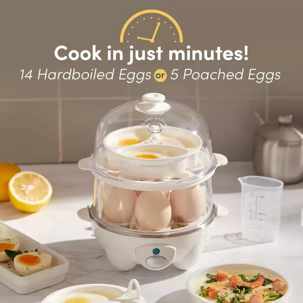 imageElite Gourmet EGC1405M 2Tiered Rapid Egg Cooker 5Egg Poacher Omelets Soft Medium HardBoiled Eggs with Auto ShutOff and Buzzer BPA Free 14 eggs MintWhite