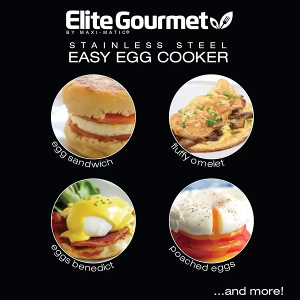 imageElite Gourmet EGC207 Easy Electric 7 Egg Capacity Cooker No Alarm Nonstick Omelet Maker Scrambled Soft Medium Hard Boiled with Auto ShutOff BPA FreeStainless Steel