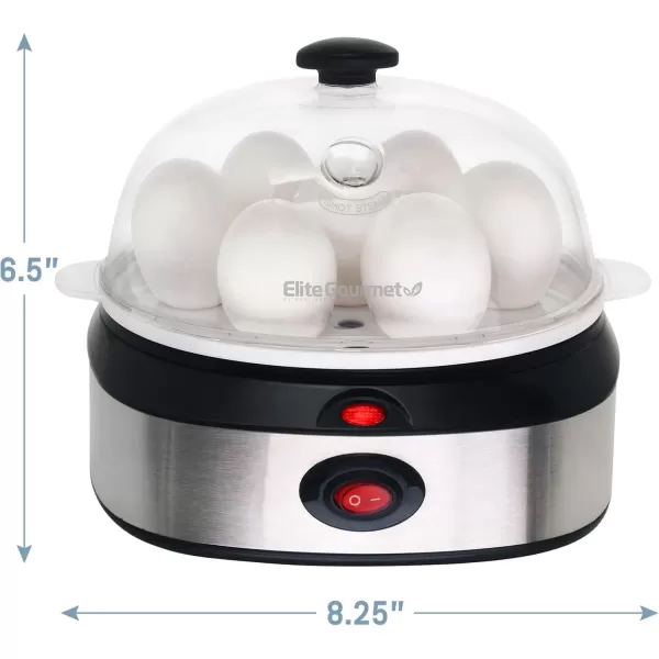 imageElite Gourmet EGC207 Easy Electric 7 Egg Capacity Cooker No Alarm Nonstick Omelet Maker Scrambled Soft Medium Hard Boiled with Auto ShutOff BPA FreeStainless Steel