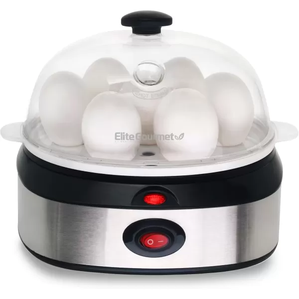 imageElite Gourmet EGC207 Easy Electric 7 Egg Capacity Cooker No Alarm Nonstick Omelet Maker Scrambled Soft Medium Hard Boiled with Auto ShutOff BPA FreeStainless Steel