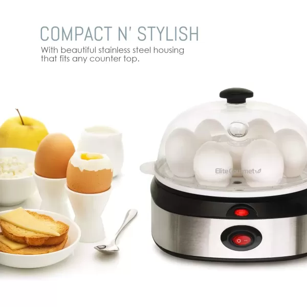imageElite Gourmet EGC207 Easy Electric 7 Egg Capacity Cooker No Alarm Nonstick Omelet Maker Scrambled Soft Medium Hard Boiled with Auto ShutOff BPA FreeStainless Steel