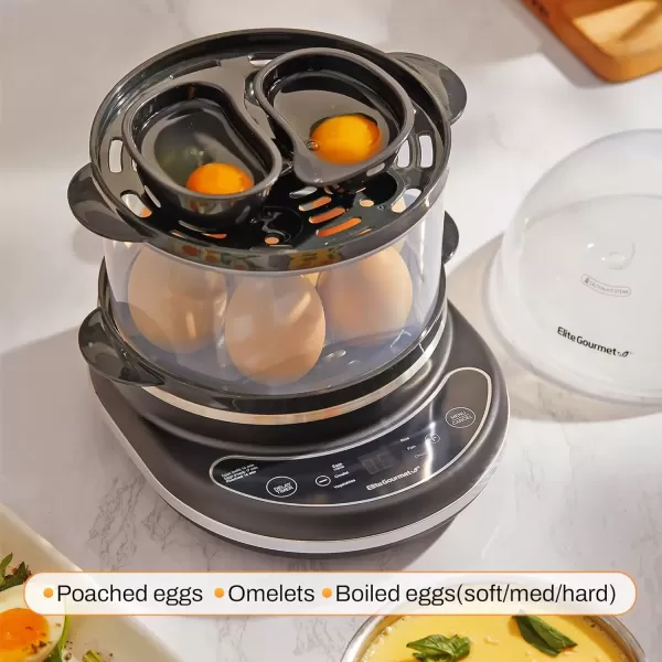 imageElite Gourmet EGC314M Easy Egg Cooker Food Steamer Rice Cooker Poacher Omelet ampamp Soft Medium HardBoiled with Programmable Presets and Delay Timer BPA Free 14 eggs MintBlack