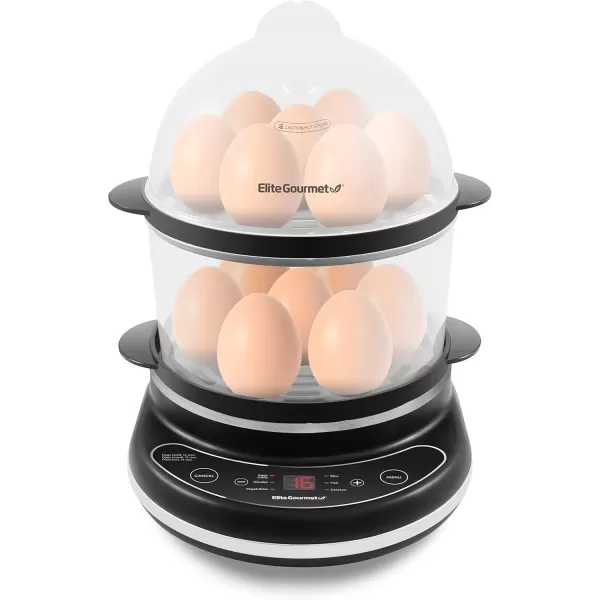 imageElite Gourmet EGC314M Easy Egg Cooker Food Steamer Rice Cooker Poacher Omelet ampamp Soft Medium HardBoiled with Programmable Presets and Delay Timer BPA Free 14 eggs MintCharcoal