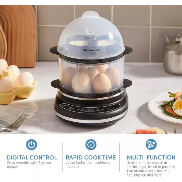 imageElite Gourmet EGC314M Easy Egg Cooker Food Steamer Rice Cooker Poacher Omelet ampamp Soft Medium HardBoiled with Programmable Presets and Delay Timer BPA Free 14 eggs MintCharcoal