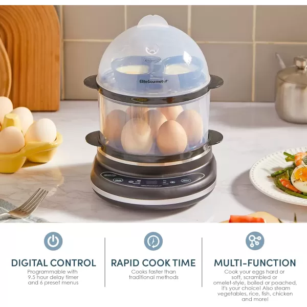 imageElite Gourmet EGC314M Easy Egg Cooker Food Steamer Rice Cooker Poacher Omelet ampamp Soft Medium HardBoiled with Programmable Presets and Delay Timer BPA Free 14 eggs MintBlack