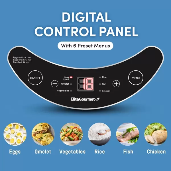 imageElite Gourmet EGC314M Easy Egg Cooker Food Steamer Rice Cooker Poacher Omelet ampamp Soft Medium HardBoiled with Programmable Presets and Delay Timer BPA Free 14 eggs MintCharcoal
