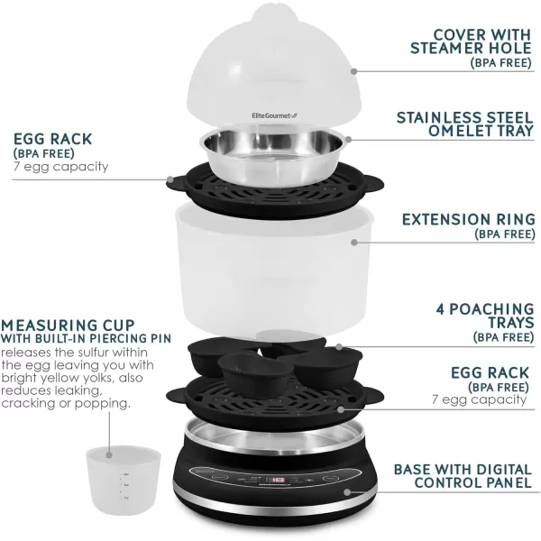 imageElite Gourmet EGC314M Easy Egg Cooker Food Steamer Rice Cooker Poacher Omelet ampamp Soft Medium HardBoiled with Programmable Presets and Delay Timer BPA Free 14 eggs MintCharcoal