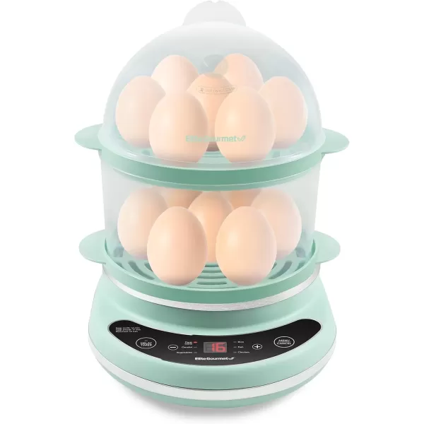 imageElite Gourmet EGC314M Easy Egg Cooker Food Steamer Rice Cooker Poacher Omelet ampamp Soft Medium HardBoiled with Programmable Presets and Delay Timer BPA Free 14 eggs MintMint