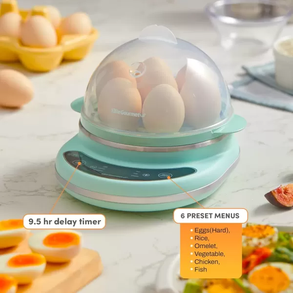 imageElite Gourmet EGC314M Easy Egg Cooker Food Steamer Rice Cooker Poacher Omelet ampamp Soft Medium HardBoiled with Programmable Presets and Delay Timer BPA Free 14 eggs MintMint