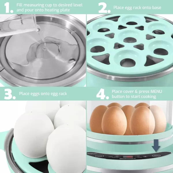 imageElite Gourmet EGC314M Easy Egg Cooker Food Steamer Rice Cooker Poacher Omelet ampamp Soft Medium HardBoiled with Programmable Presets and Delay Timer BPA Free 14 eggs MintMint