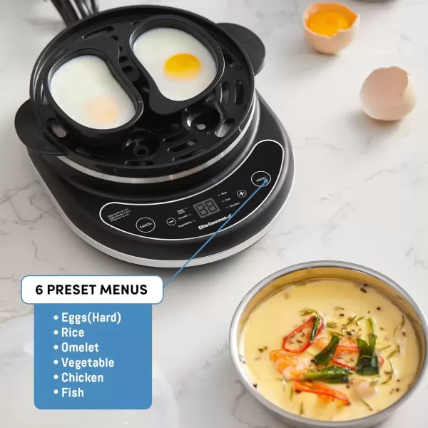 imageElite Gourmet EGC314M Easy Egg Cooker Food Steamer Rice Cooker Poacher Omelet ampamp Soft Medium HardBoiled with Programmable Presets and Delay Timer BPA Free 14 eggs MintCharcoal